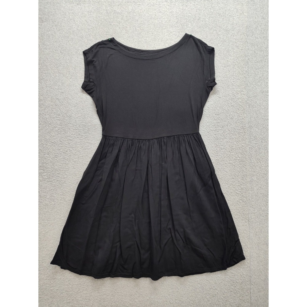 Uniqlo Women Mini Dress S Black Round Neck Stretch Cap Sleeve Pleated Casual
